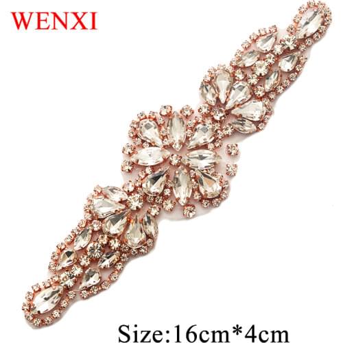 WENXI 30 pcs Wholesale Luxury Crystal Rhinestones Appliques Patch Sew On Wedding Dress Belt Rhinestones Appliques WX891