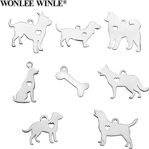 Wonlee Winle DIY Full Polished 316l Stainless Steel Love my Dogs Pets Charms Pendants for Bracelet Necklace Jewelry Making