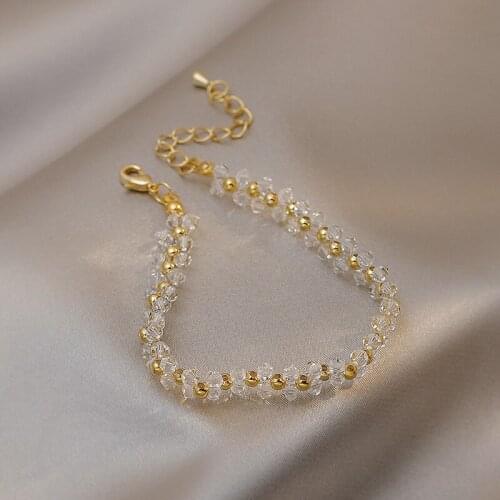 New Crystal White Beads Bracelets For Women Fashion Jewelry Adjustable Gold Color Beads Bangle Lady Birthday Present