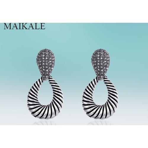 MAIKALE Vintage Western Style Hanging spiral Alloy Drop Earring for Women Dangle Rhinestone Jewelry High Quality Classic Gifts