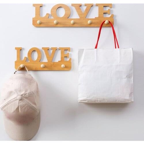 1PCS Towel Hooks Vintage LOVE Hook Clothes Key Holder Hat Hanger Wooden Wall Hanger Bathroom Home Decor Door Behind Hook