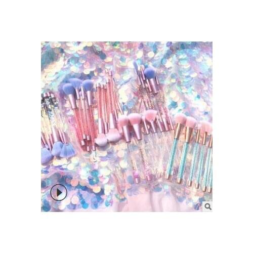 12set/lot Quicksand Dazzling Cosmetic Brush 7pcs Set Crystal Lucency Traceless Make-up Appliances Cosmetic Tools HA493