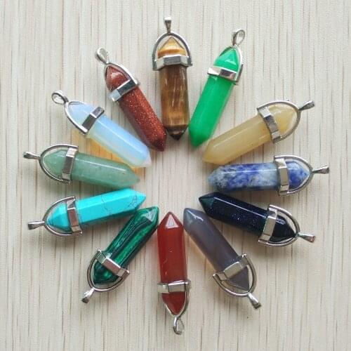 2018 new Assorted Natural gem Stones Hexagonal shape charms Chakra Pendants for Jewelry making Wholesale 12pcs/lot free shipping