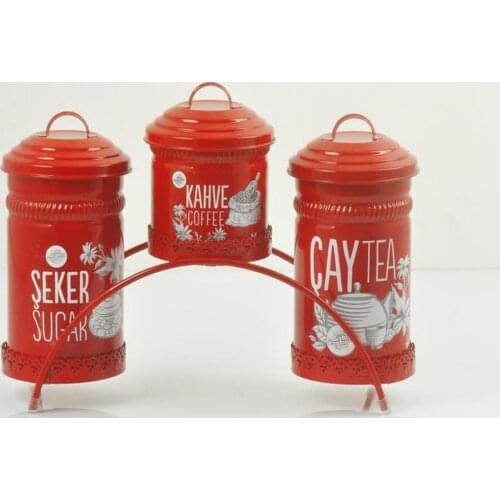 3 Pcs. Tea Sugar Coffee Storage Container With Metal Wrought Iron Stand Decorative Tea Sugar Coffee Container Storage Box