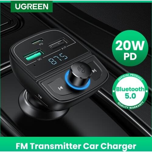 UGREEN Car Charger Quick Charge 4.0 for Phone FM Transmitter Bluetooth Car Kit Audio MP3 Player Fast Dual USB Car Phone Charger