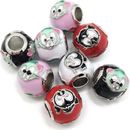 Free shipping 25pcs 12 mm mix colors round shape oil-drip big hole beads fit European bracelet DIY