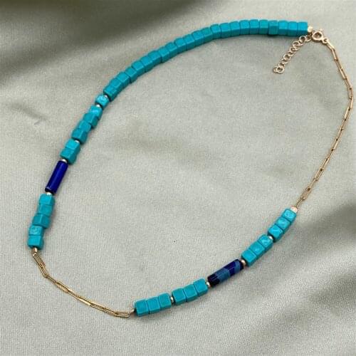 Turquoise and Lapis Stone Chain Necklace