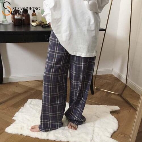 Women Pants Female Trousers Lady Bottoms Cozy Athleisure Fall Spring Elastic Vintage Check Pattern Waist Drawstring Pocket Retro