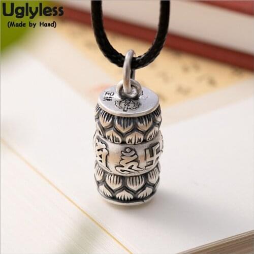 Uglyless Six-word Mantra Buddhistic Men Lotus Necklaces NO Chains Real 990 Silver Open Box Pendants Thai Silver Jewelry P1116