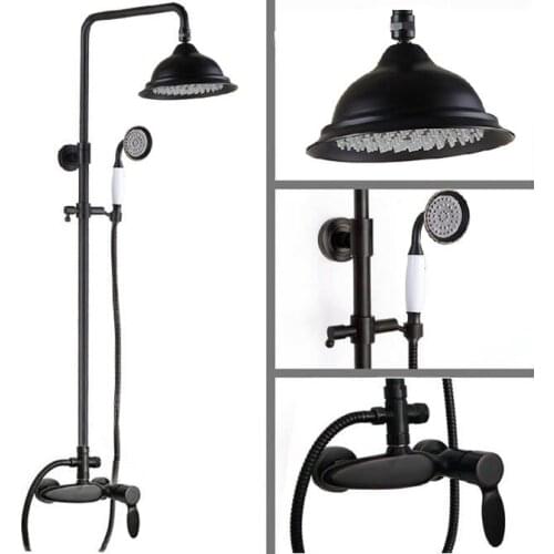 Black Oil Rubbed Brass Wall Mounted Rain Bathroom Rainfall Shower Faucet Set with Hand Held Spray Shower Head Mixer Tap 2rs432