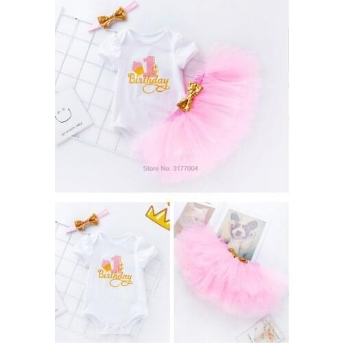 DHL 50set 3pcs/set 1/2 Year Baby Girl Dress Princess Girls Tutu Dress Baby Baptism 1st First Birthday Outfits infantil vestido
