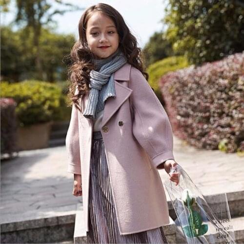 Elegant Violet Winter Autumn Woolen Coat Girls Kids Thicken Outerwear Teenage Top Costume Evening Party Childrens Clothing