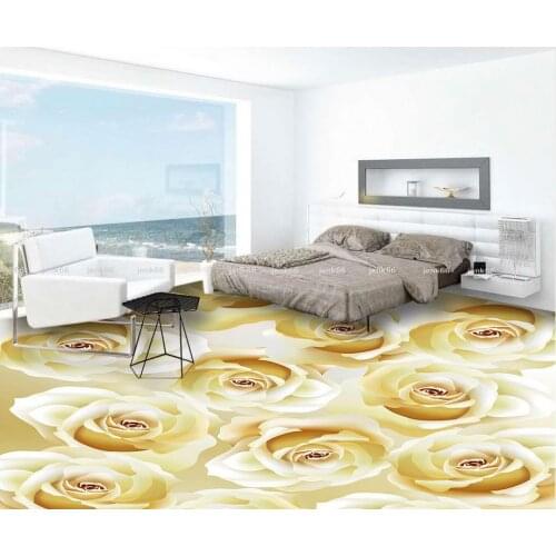 Photo floor wallpaper 3d stereoscopic PVC waterproof floor self-adhesive 3D floor Yellow Rose Fashion 3D floor