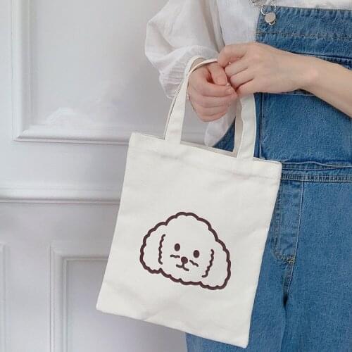 Women Canvas Shoulder Bag Cartoon Cute Dog Printed Cloth White Tote Teenager Girls Fashion Travel Shopping Bags Reusable Handbag