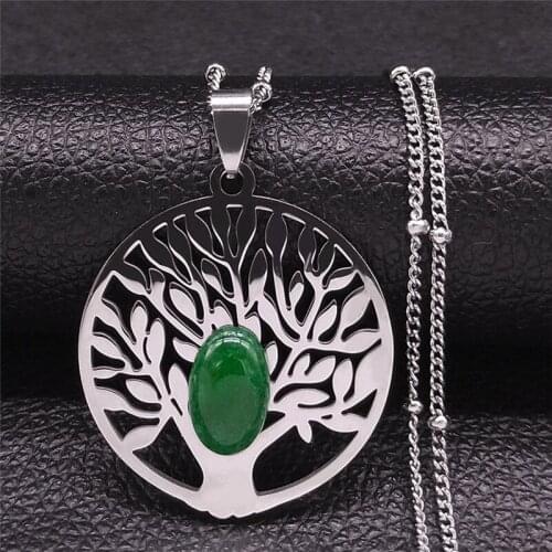 2021 Bohemia Tree of Life Stone Stainless Steel Necklaces Silver Color Charm Necklaces Women Boho Jewelry chaine collier XH13S04