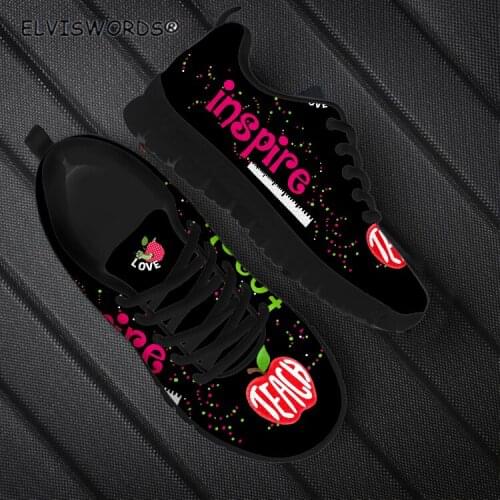 ELVISWORDS Teacher Pattern Brand Design Breathable Air Mesh Sneakers for Female Comfortable Ladies Walking Shoes Flats Shoes