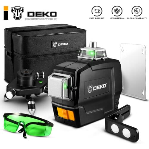 DEKO DKLL12PB 12 Lines 3D Green Laser Level Horizontal And Vertical Cross Lines With Auto Self-Leveling Indoors and Outdoors