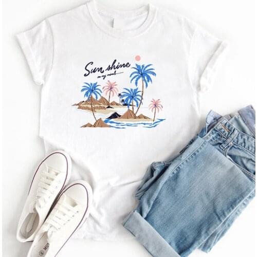 Summer Style Sunshine Print t shirt women Beach Mountain 00% Cotton tops & tees High Quality Brand womens tee shirts
