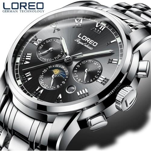LOREO Men Automatic Mechanical Watch Fashion Brand Sapphire Luminous Casual Military Sports 50M Waterproof Watches Relogio