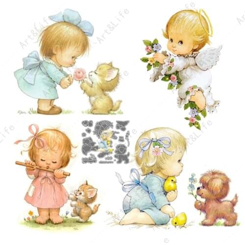 Cute Girl Baby 2021 New Metal Cutting Dies Animals Pets Crafts Stencils for Scrapbooking Album Birthday Cards Embossing Cut Die
