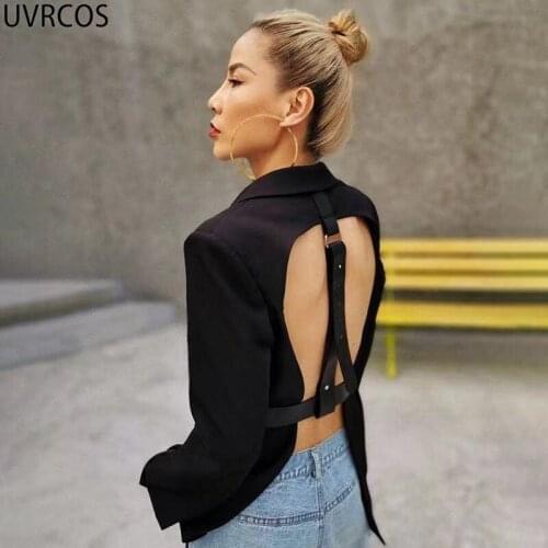 UVRCOS Mode Femme Veste Femme Solid Sexy Jackets For Women 2021 Fashion New Slim Backless Long Sleeve Belt Buttorn Office Outfit