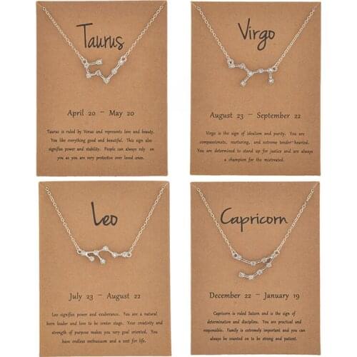 Fashion Shiny Crystal Star Zodiac Sign 12 Constellation Pendent Necklaces for Women Bijoux Female Choker Necklaces Jewelry