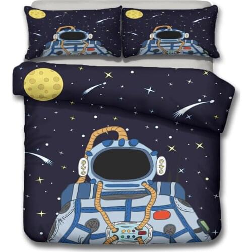 Cartoon Astronaut Space Printed Bedding Microfiber Duvet Cover Comfortable Breathable Boys And Girls Bedroom Decorative Bedding