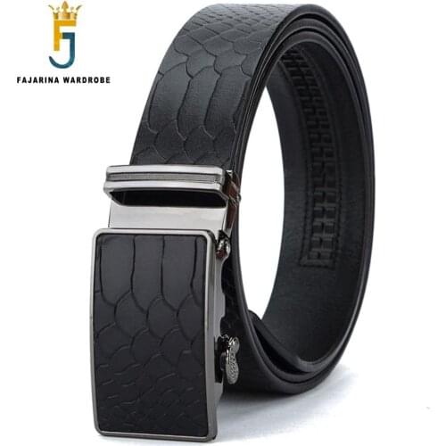 FAJARINA Unique Crocodile Pattern Cowhide Leather Black Belt Automatic Mens Quality Genuine 3.5cm Width Belts for Men N17FJ429
