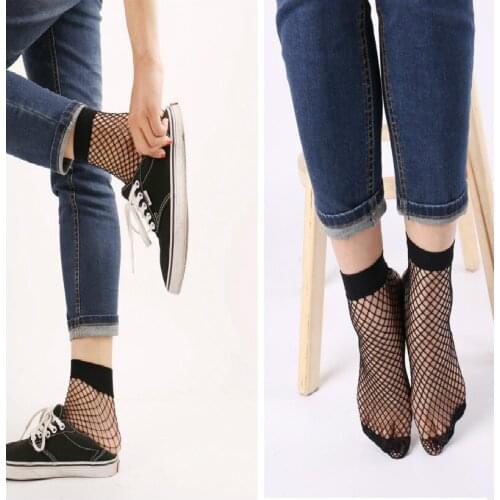 1pair Sexy Lace Mesh Fishnet Socks Transparent Elastic Ankle Mesh Thin Womens Cool Socks Tennis Skirt Uniform Socks