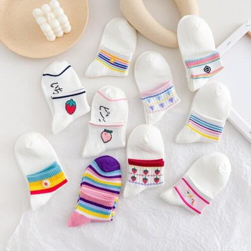 Socks Japanese cute strawberry solid color socks cotton womens socks college cartoon in the tube personality spring and summer
