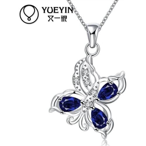 New style silver plated Crystal pendant necklace for women jewelry brilliant blue necklace