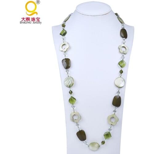 Free shipping new summer style oval shell beads necklace crystal stone long beaded necklace women necklace jewelry
