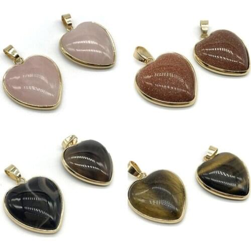 Heart Stone Necklace With Chain Good Setting Gold Color Plating Chakra Beads DIY Stone Charms for Jewelry Making Assorted Colo