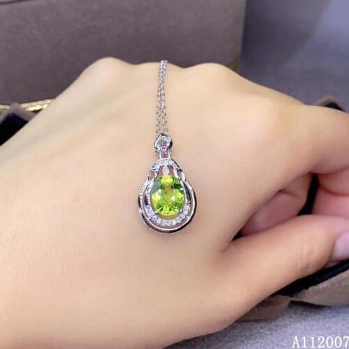 KJJEAXCMY Fine Jewelry 925 Pure Silver Inlaid Natural Peridot Girl New Pendant Necklace Lovely Clavicle Chain Support Test