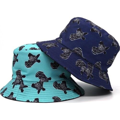 Reversible Bucket-Hats Zebra Print Sunscreen Men Women Panama Hat Fashion Anti-sun Cotton Fisherman Cat Outdoor