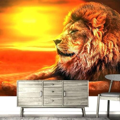 Custom Photo Wallpaper European Style Dusk Hand Painted Lion Animal Wall Papers Living Room TV Sofa Bedroom Papel De Parede 3 D