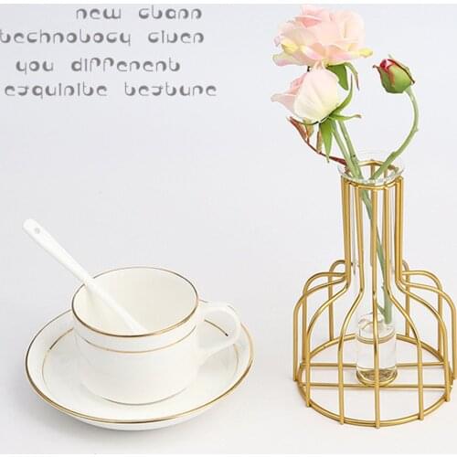 Hot Newest Glass Vase Hydroponic Plant Holder Nordic Creative Vase Home Decor Iron Line Flowers Ornament Home Garden Decoration