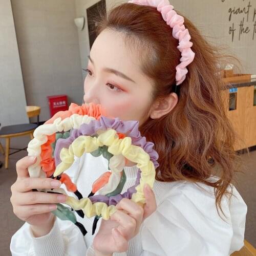 INS New Hair Accessories Korean Pleated Mesh Headband Girls Sweet Shiny Color Hairbands Summer Fashion Lace Hair Band Headwear