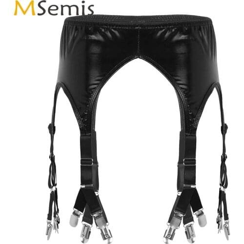 Women Shiny Metallic Garter Belt with Elastic Straps Clip for Holding Stocking Exotic Accessory Clubwear Sexy Pole Dance Costume