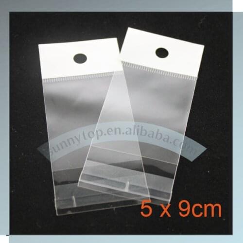Clear Self Adhesive Seal Poly Opp Plastic Bag With Header 50x90mm Round Hole Jewelry Earring Packing bag