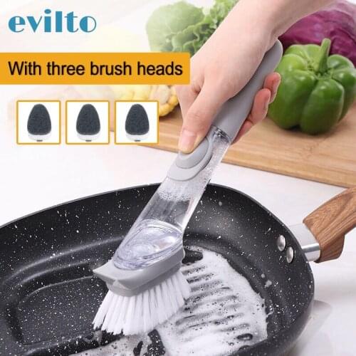 Handle Pot Dish Bowl Washing Cleaning Brush with Removable Soap Dispenser Kitchen Sink Scrubber Automatic Sponge Washing Brush
