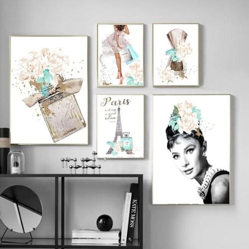 Self-adhesive Wall Stickers Nordic Posters Prints Flower Paris Girl Perfume Book Painting Wall Art Wall Pictures Room Decoration