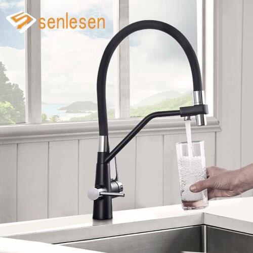Senlesen Kitchen Water Purifier Faucet Hot and Cold Sink Pull Out Tap Black Chrome White Copper Swivel Universal Faucet