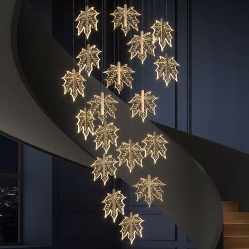Modern staircase chandelier hotel lobby villa spiral staircase chandelier duplex building lobby maple leaf chandelier lamps