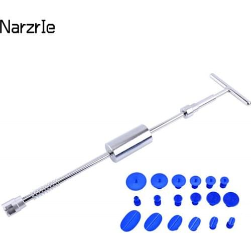 Car Paintless Dent Repair Hail Removal T Bar Slide Hammer+18pcs Glue Puller Tabs Nin Hand Tools Kit Automobile Accessories