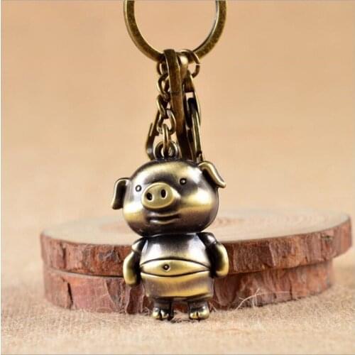 Vintage Diy Material Keychain Animal Keyring Pig Brelok Car Handbag Porte Clef 3D Handmade Chain Antique Bronze Cartoon Trinket