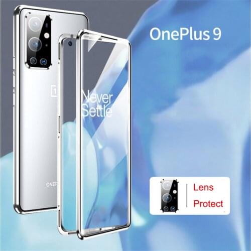 Protective Case For OnePlus 9 Pro One Plus 9 Case Shockproof Cover Magnetic Metal Bumper Glass For Oneplus 9 Case