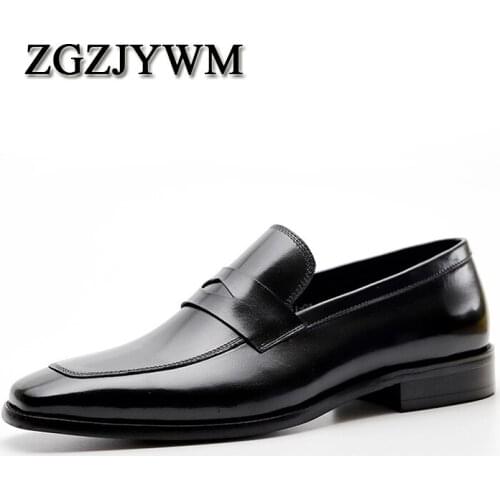 ZGZJYWM Spring/Autumn Handmade Genuine Cow Leather Black/Red Slip-On Dress Italian Wedding Men Formal Business Oxford Shoes