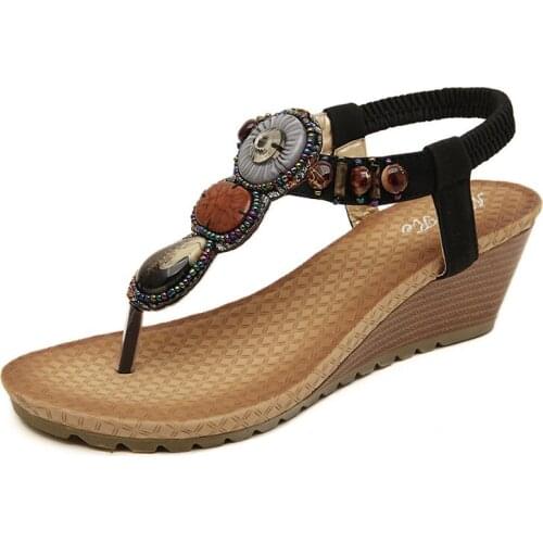 2021 Wedge Sandals Women High Heels Summer Shoes Bohemian Beaded Platform Sandals Woman Shoes