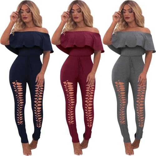Charmed Women Off The Shoulder Long Sleeve Jumpsuit Romper Clubwear Playsuit Bodycon Party Hollow Out Trousers Female Ez